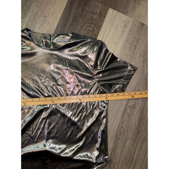 Metallic Silver 2-Piece Set Open Front Duster Jacket & Short Sleeve Top Womens S - Picture 9 of 12